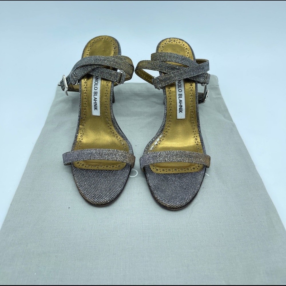 Manolo Blahnik Strappy Glitter Heels